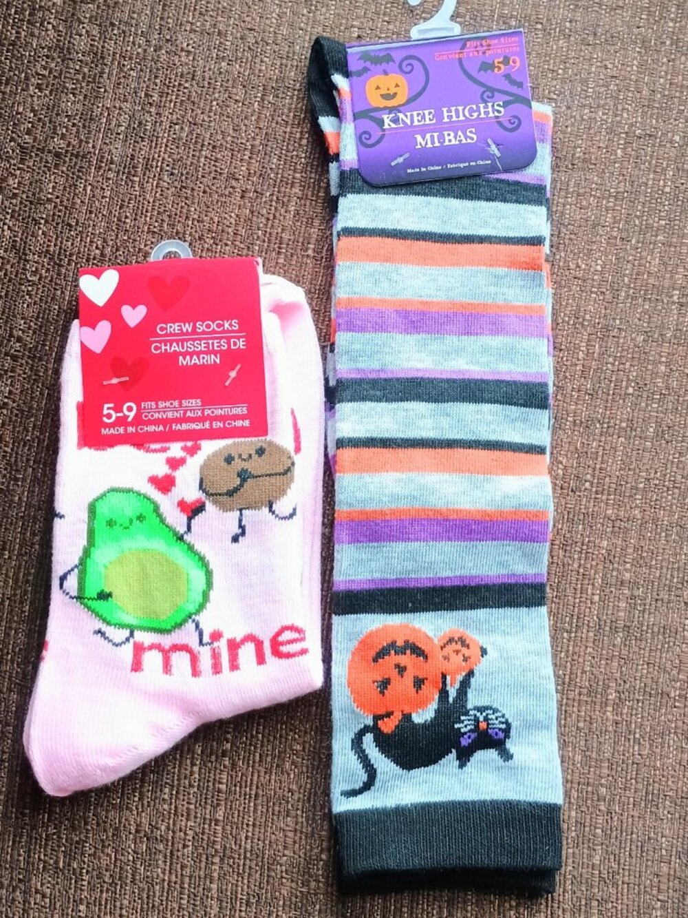 New Women's Sock Bundle - Pink Avocado and Striped Halloween Black Cat Pumpkin